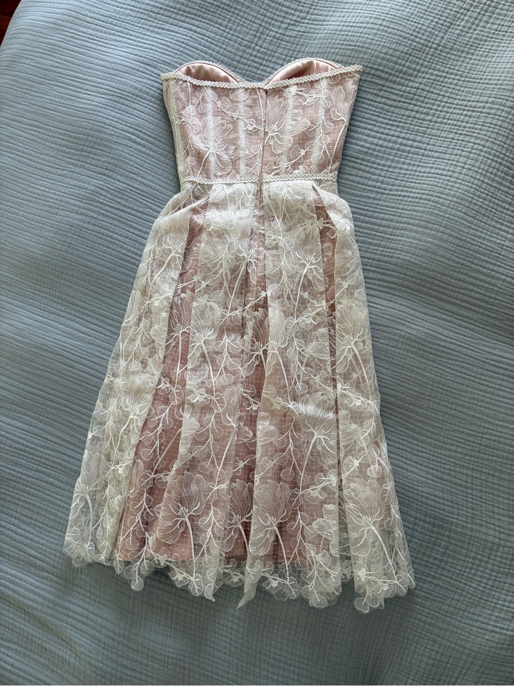 NADINE MERABI Discontinued “Olivia” White Strapless Lace Midi Dress - Picture 5 of 14